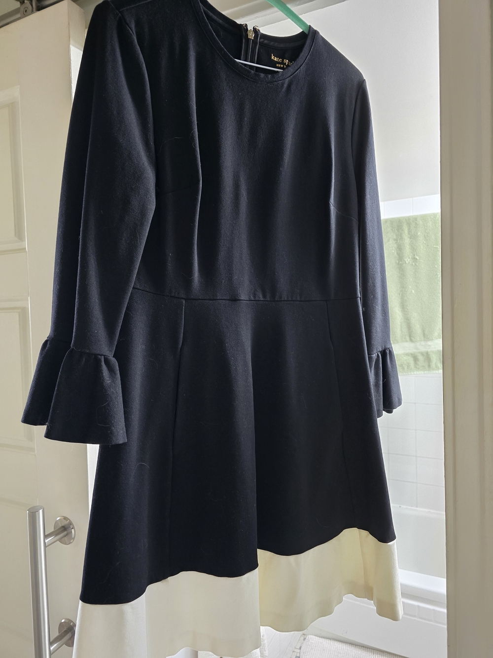 kate Spade Black and Cream Ruffle Cuff Women's Dress